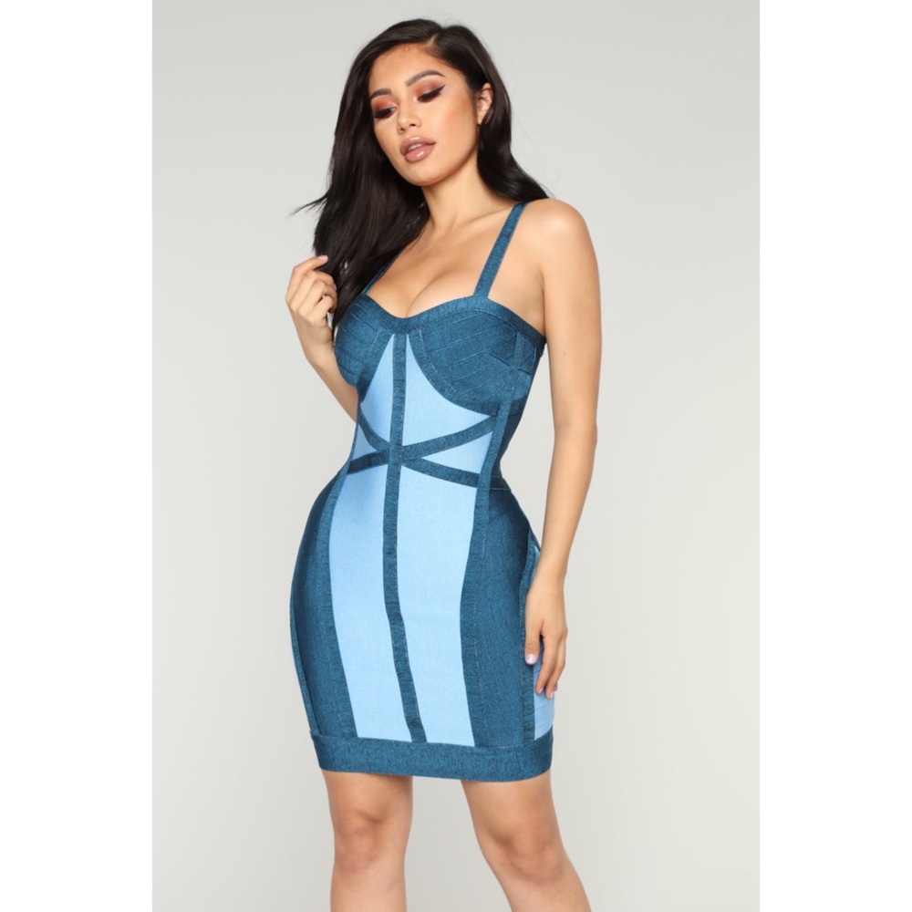 WOW Couture Denim Color Blocked Bandage Dress